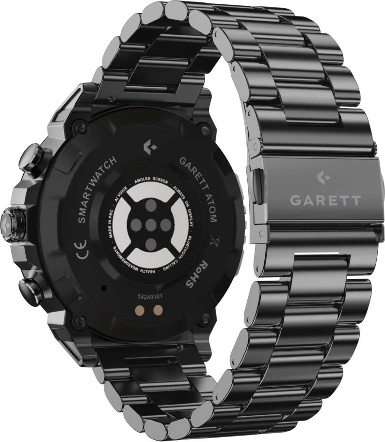 Smartwatch Garett Atom 1.43\" AMOLED, Bluetooth thirrje, IP68, 370 mAh, iOS/Android, e zezë, set me rrip silikoni shtesë
