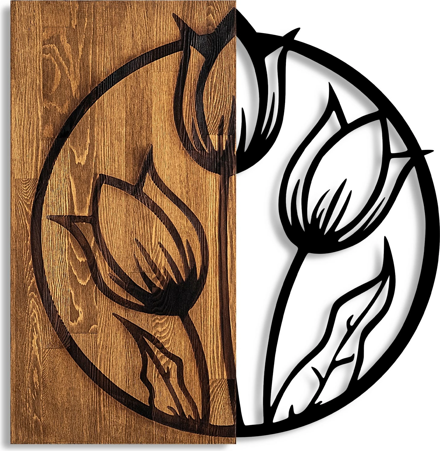 Aksesor dekorativ për mur, dru arre dhe metal, tulipanë, Wallity, 56x57cm