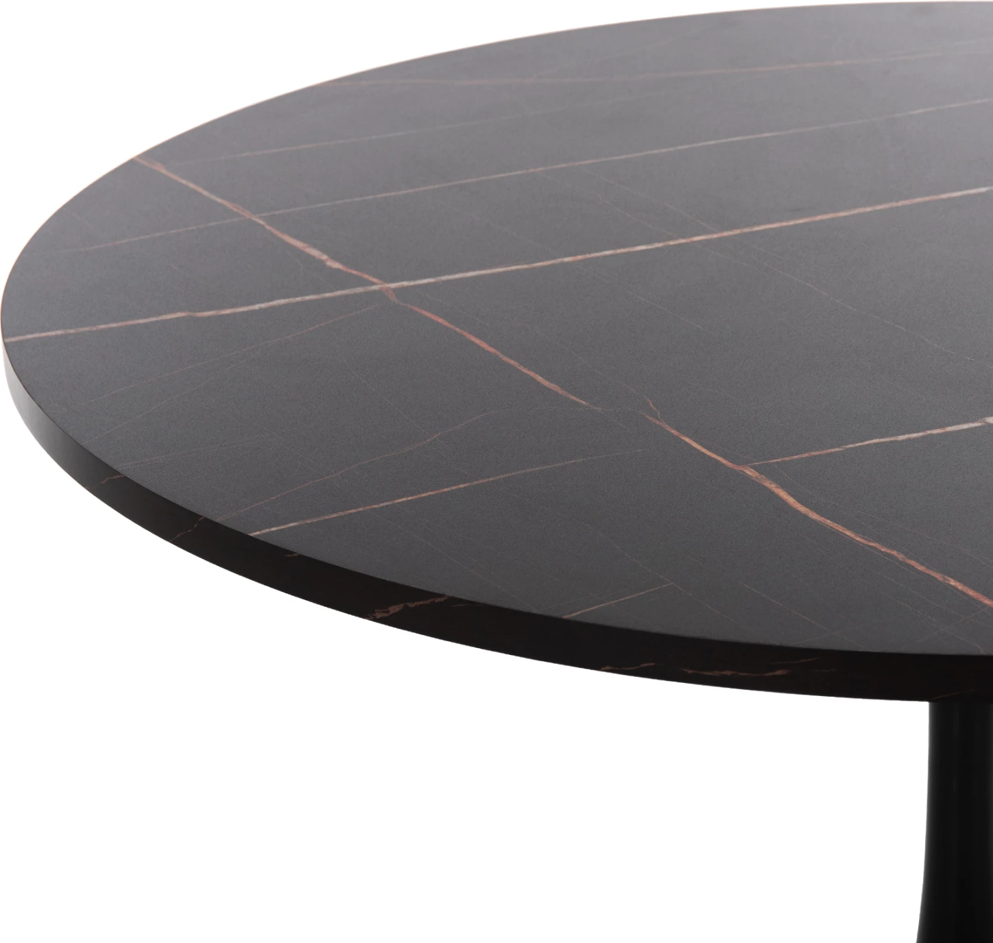 Tavolinë e rrumbullakët ngrënieje Rollo, melaminë ngjyrë mermeri të zi, këmbë metalike, FH9421.12, 90x74cm