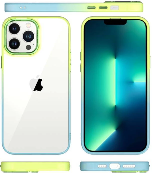 Mbështjellës silikoni gradient ONASI 17732 për Samsung Galaxy A14, 1.8mm, transparent me kornizë të gjelbër