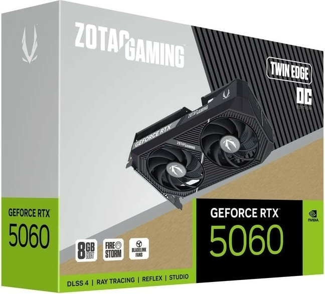 Kartë grafike, ZOTAC, GeForce RTX 5060 Twin Edge OC, 8GB GDDR7, 128-bit, 3x DisplayPort/HDMI