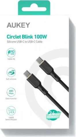 Kabllo AUKEY CB-SCC101 USB-C Type-C PD 100W 5A 1m Silikon, e Zezë