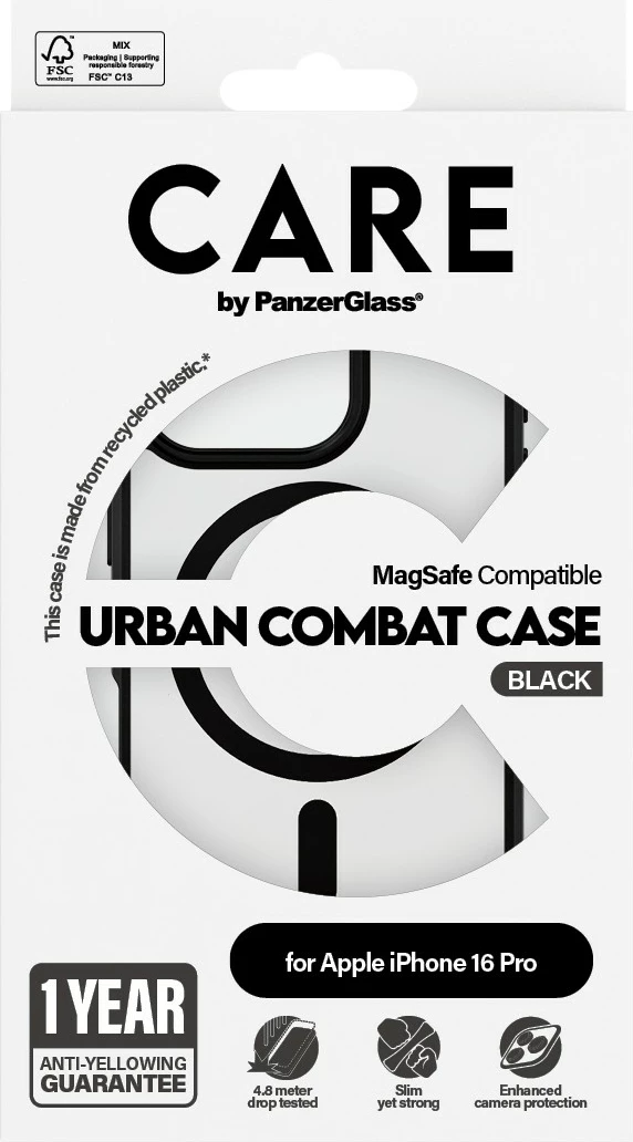 Mbështjellës PanzerGlass CARE Flagship Urban Combat MagSAFE për iPhone 16 Pro, transparent