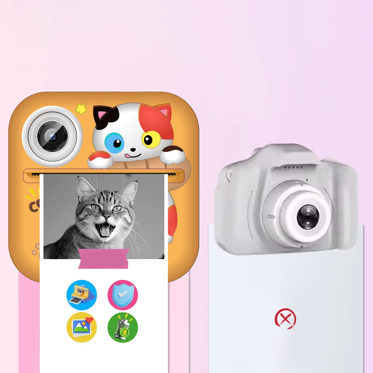 Kamerë instant me printer termik për fëmijë Wozinsky WDT-05, ekran 2.4", microSD deri 32GB, USB-C, 2 rrotulla letër, portokalli 6