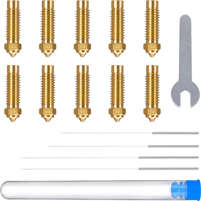 Set grykash bronzi për printer 3D Elegoo Neptune 4 Plus/4 Max (0.4mm x4, 0.6mm x2, 0.8mm x2, 1.0mm x2) + gjilpëra pastrimi x4 + çelës x1