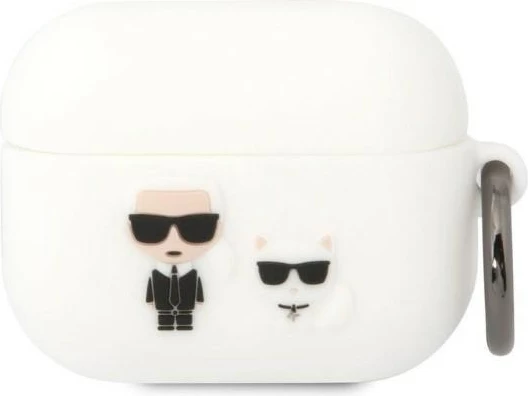 Mbështjellës Karl Lagerfeld për AirPods Pro, silikon, i bardhë, me unazë