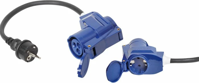 adapter elektrik Schuko/CEE BRUNNER 0301082N 30 cm 230V/16A konektor 90° kabllo gome, zi/kaltër