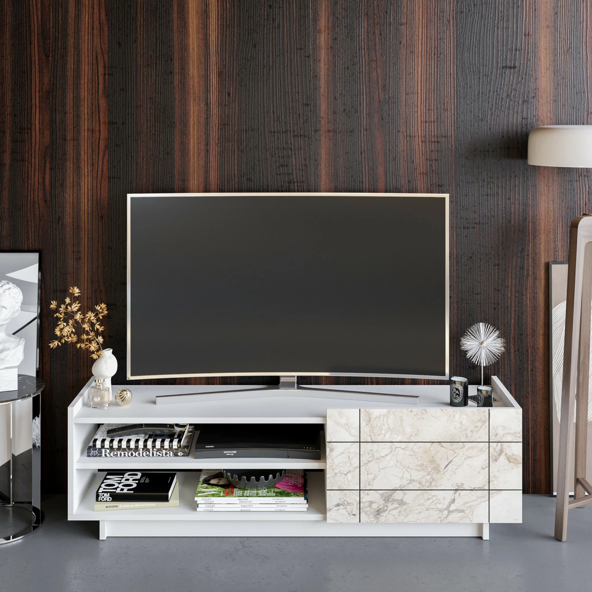 Komodë TV Hanah Home, Valantina, e bardhë