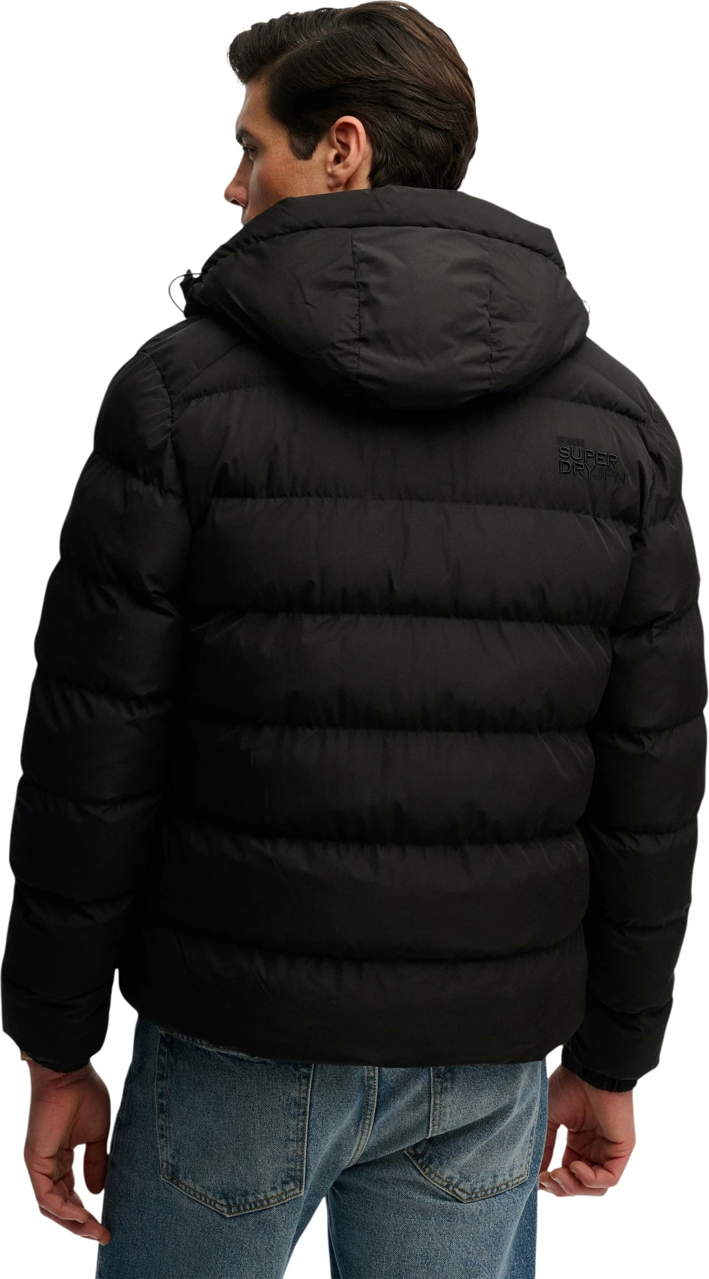 Jakne puffer me kapuç Superdry SDM5011905A për meshkuj, e zezë [Madhësia: XL]