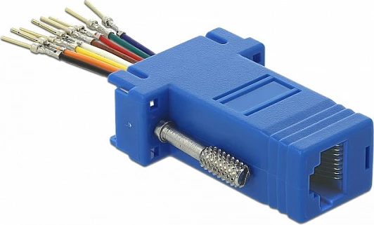 Adapter DeLOCK 66167, Sub-D në RJ-45, konfigurim pinësh, zi/blu/inoks