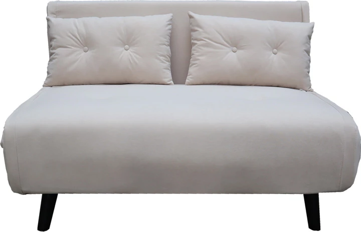 Divan-krevat Josuane, dy vendesh, kadife bezhë, këmbë druri të zeza, 122x80x81cm