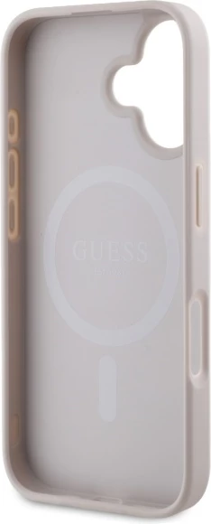 Mbështjellës Guess Saffiano Peony Classic Logo MagSafe për iPhone 16, Rozë