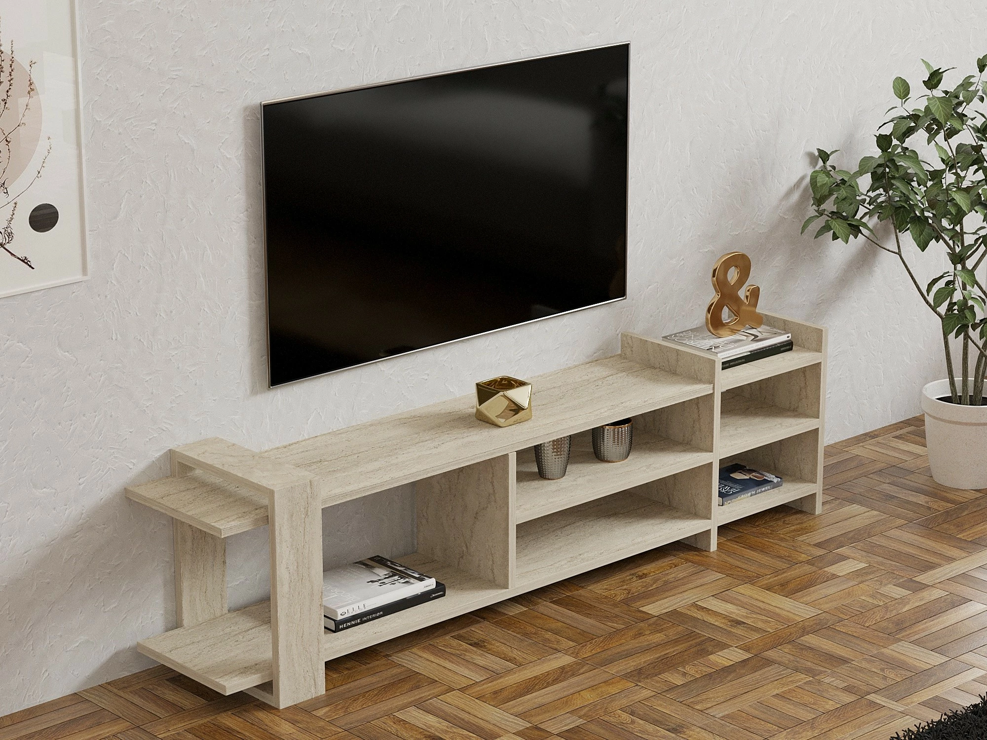 Komodë TV Hanah Home, Zeyna, ngjyrë travertin