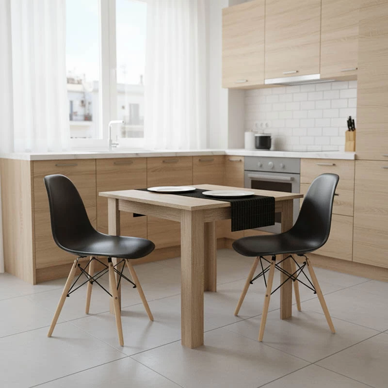 Set tavoline me karrige Manka I-Julita, 3 copë, ngjyrë sonoma-e zezë, 80x80x77cm