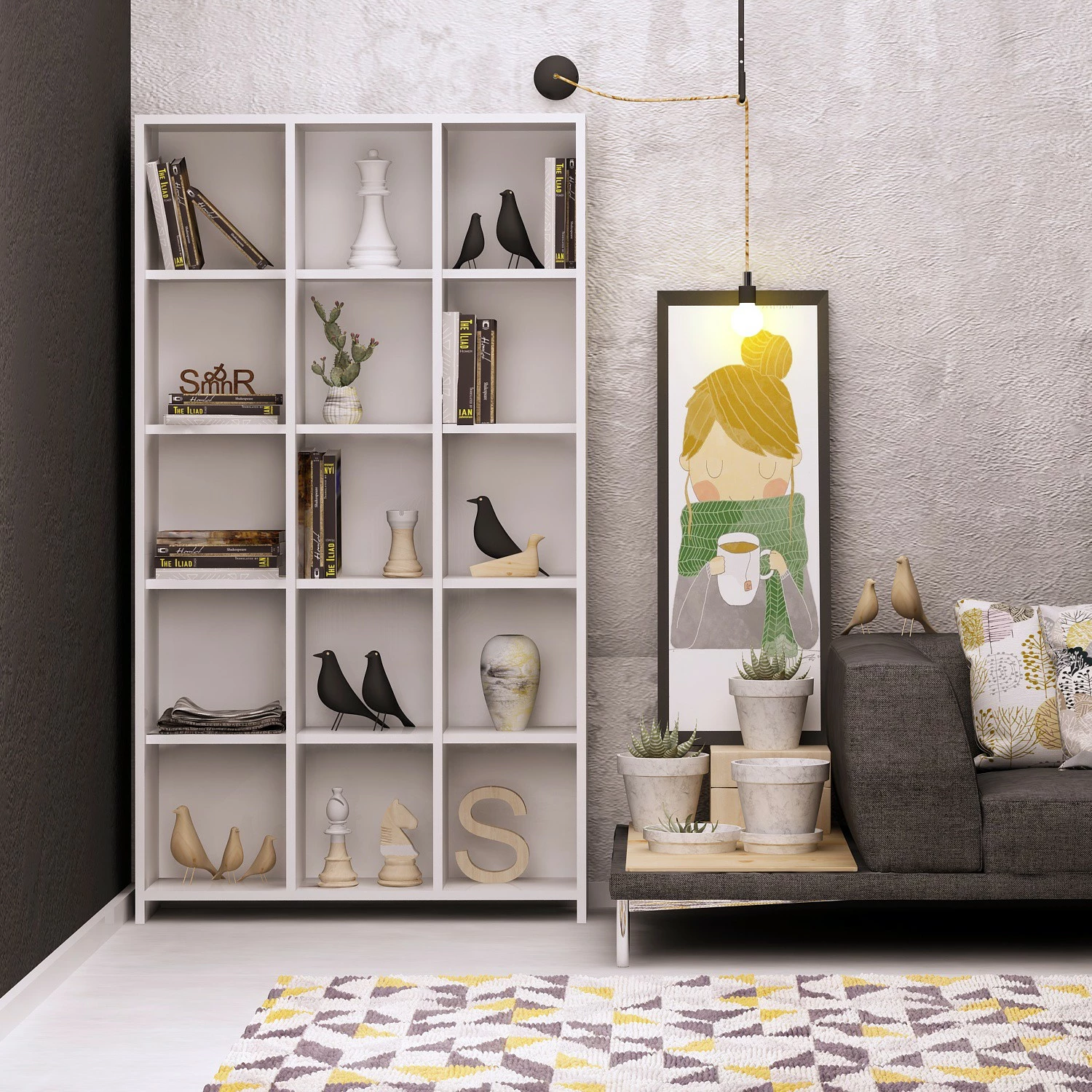 Raft librash Skye Decor, i bardhë, Pritone, 90x160x25cm