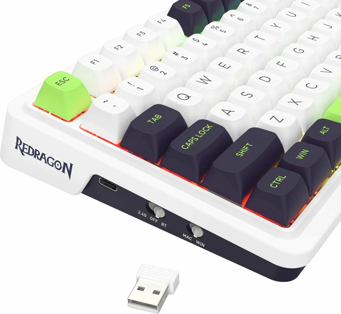 Tastierë gaming mekanike Redragon Eisa Max K686WBG-RGB-MAX RGB, 3-mode (USB-C/Bluetooth/2.4GHz), US layout, e bardhë/jeshile