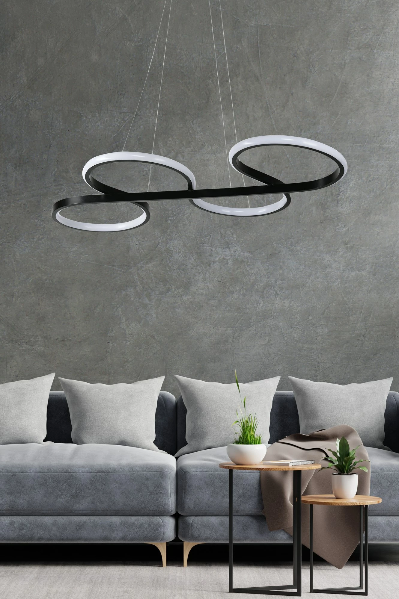 Llambë tavani moderne Opviq, ngjyrë e zezë, dritë e verdhë, Swing