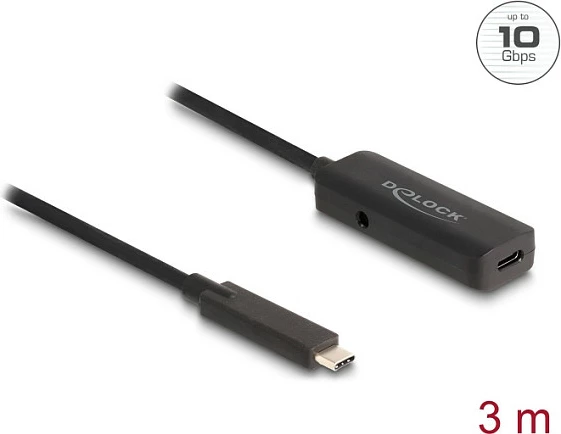 Kabllo zgjatëse aktive USB-C DeLOCK, USB 3.2 Gen 2, 10 Gbps, 3 m, e zezë
