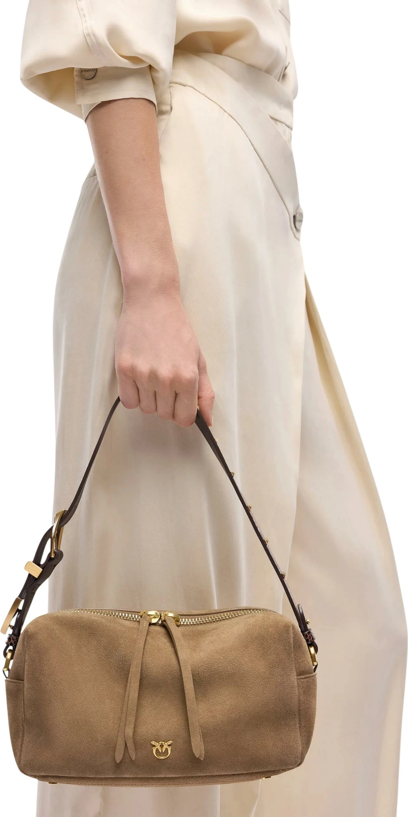 Çantë për femra Pinko Bauletto Trittico Suede Sprayi 106761 A3DB, bezhë