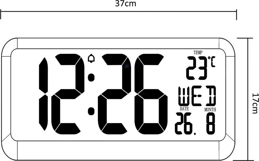 Orë digjitale e madhe Maclean GB214, me sensor temperature, 37x17cm, e zezë