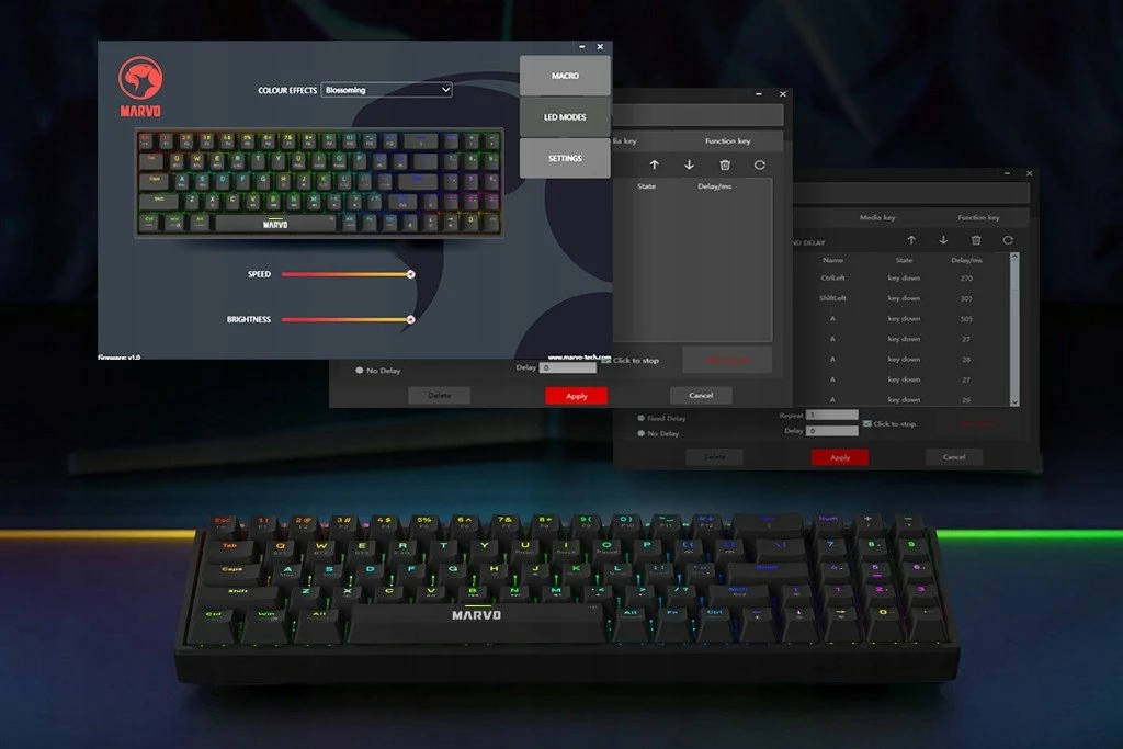 Tastierë mekanike Marvo Shogo 78W (KG956W) tri-mode 2.4G/Bluetooth/USB-C, 96%, RGB, Banana Crystal, e zezë