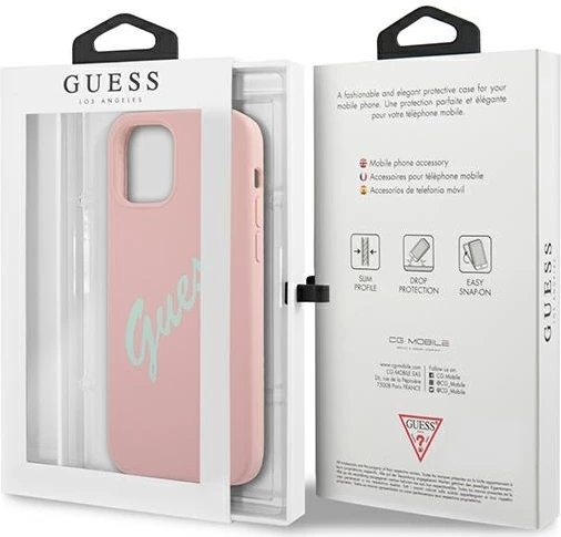 Mbështjellës Guess GUHCP12LLSVSPG për iPhone 12 Pro Max 6.7", silikon, rozë/jeshile