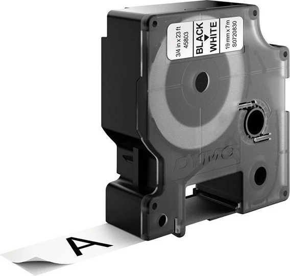 Shirit etiketues, Dymo, 45803 S0720830, 19mm x 7m, e zezë mbi të bardhë