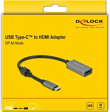 Adapter aktiv USB-C në HDMI DeLOCK, 4K 60Hz HDR, 0.2 m, zi/gri