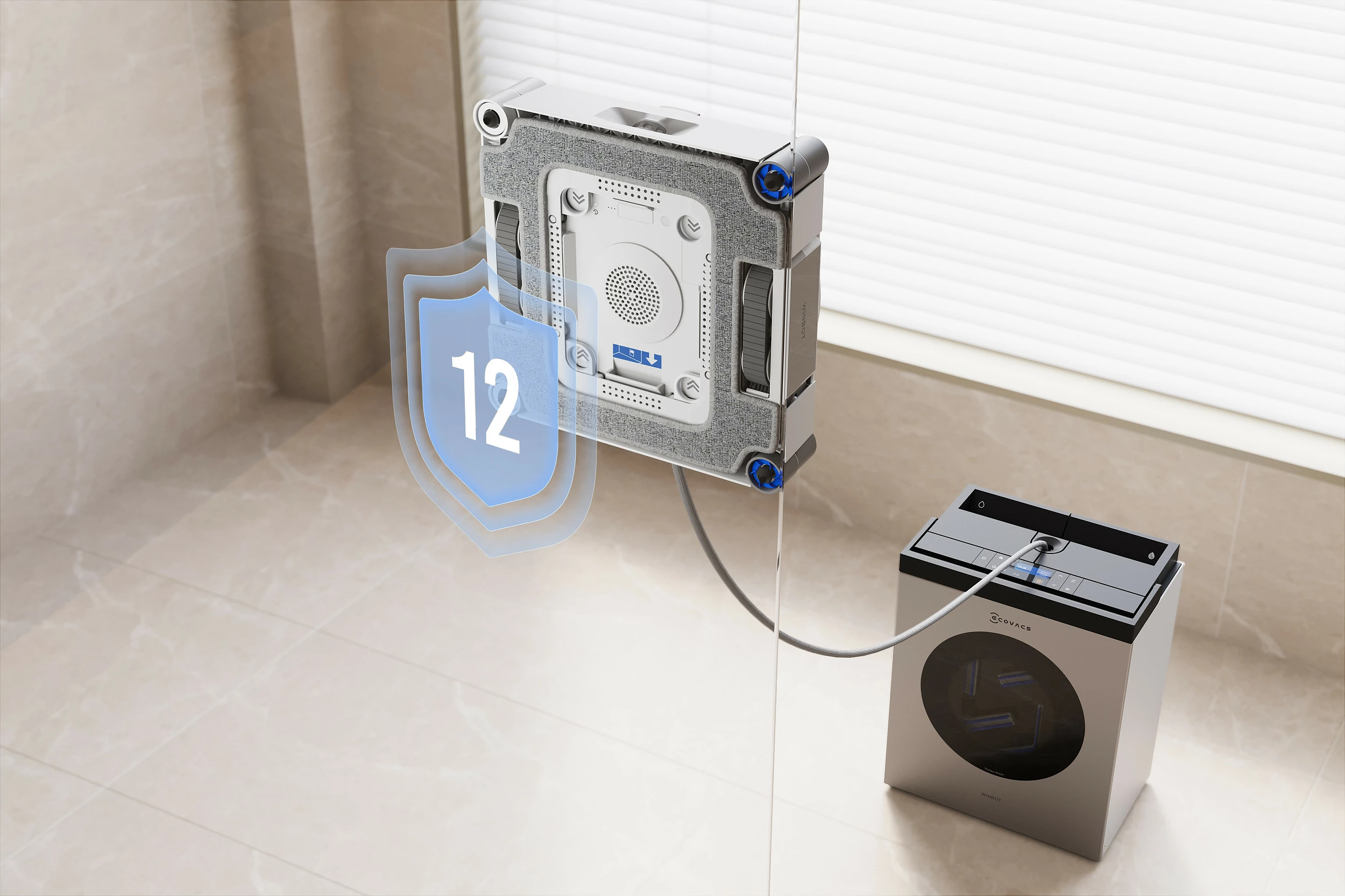 Robot pastrues dritaresh ECOVACS WINBOT W3 OMNI, 8000 Pa, 95 W, argjend/bardhë
