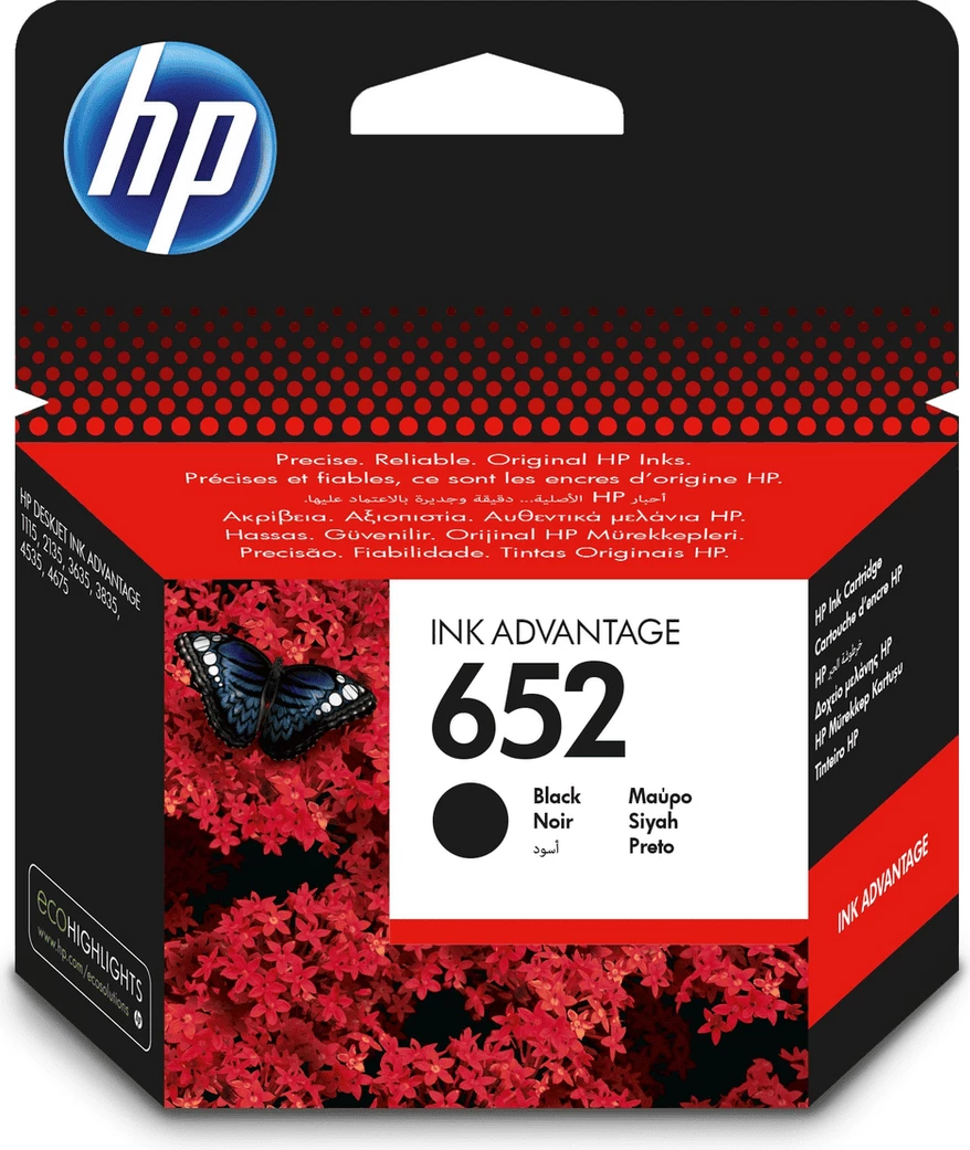 Kartush bojë, HP, 652 F6V25AE, rendiment 360 faqe, standard, e zezë