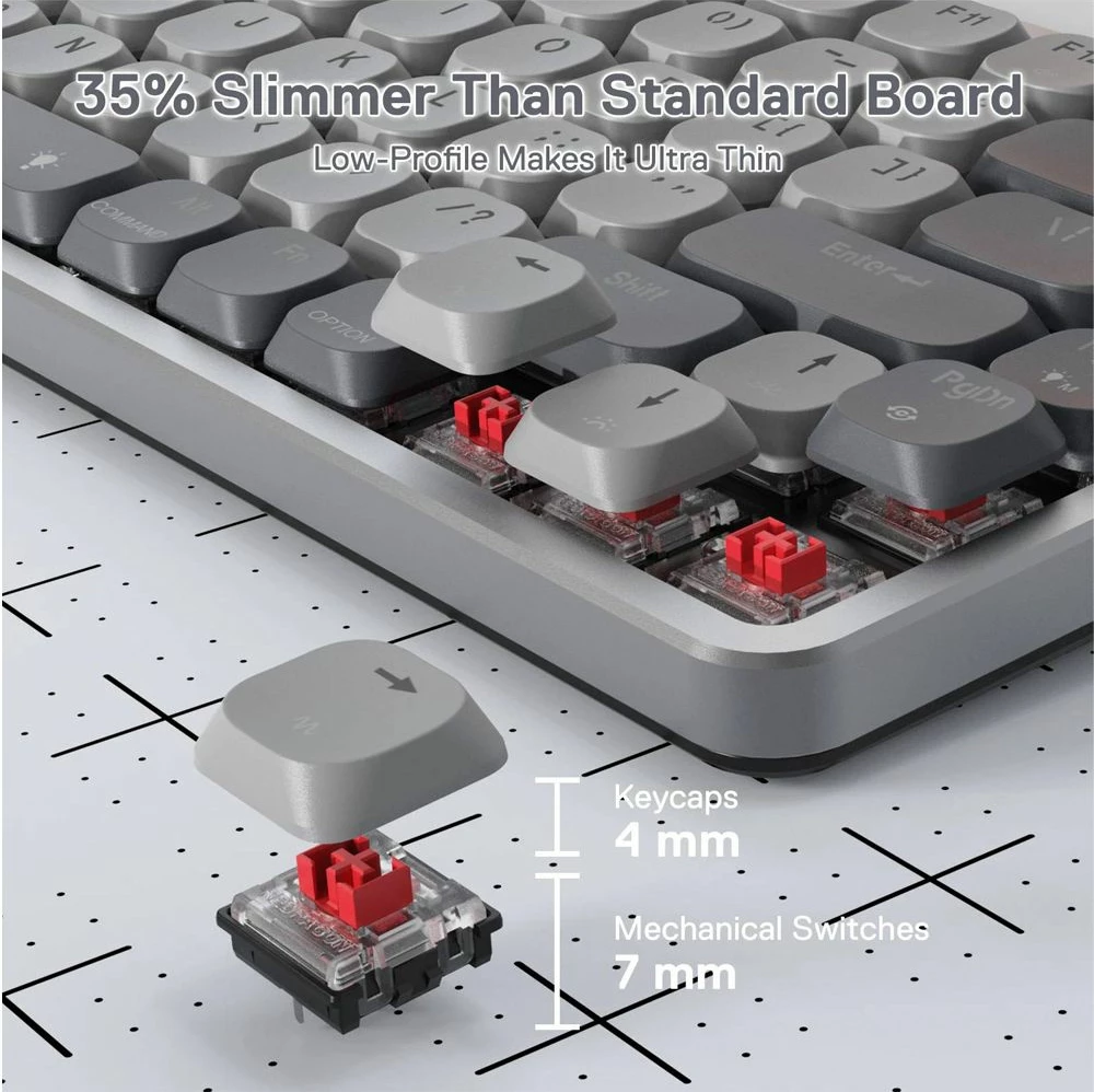 Tastierë mekanike wireless Redragon Azure K652GG RGB Pro K652GG, 75% (84 taste), low-profile, red switch, RGB, tri-mode Bluetooth/2.4GHz/USB, gri e errët