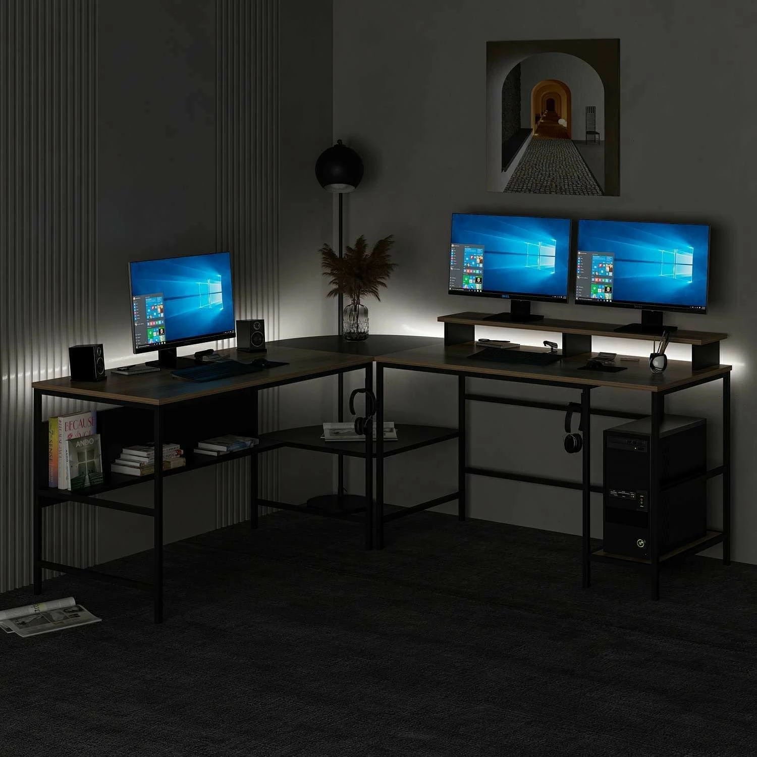 Tavolinë pune për studim, Skye Decor Greta RGB, dore, e zezë
