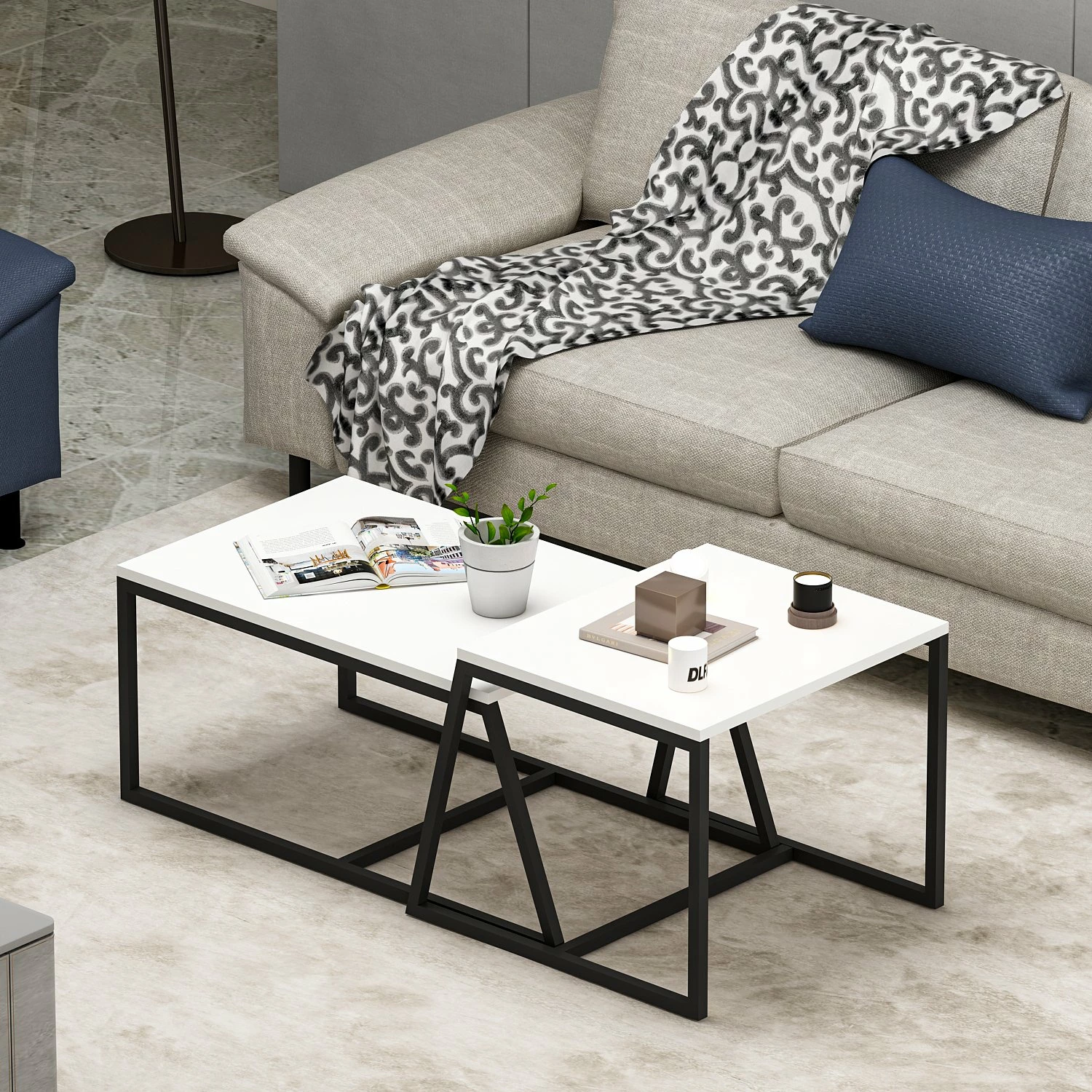 Tavolinë kafeje Hanah Home, minimaliste, e bardhë