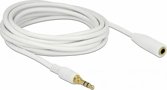 Kabllo zgjatëse audio DeLOCK 85591, 3.5mm jack mashkull në 3.5mm jack femër, 5 m, e bardhë