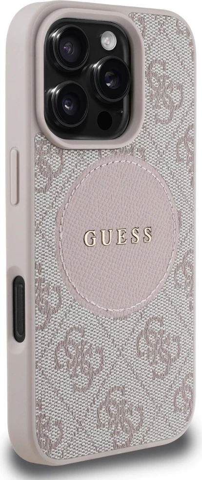 Mbështjellës Guess 4G Circle Classic Logo MagSafe për iPhone 16 Pro, Rozë