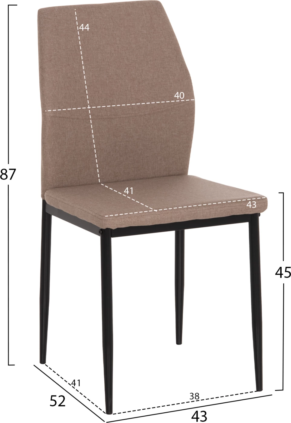 Karrige ngrënieje DIAZ, material bezhë, këmbë metalike të zeza, set prej 4 copash, 41.5x52x87cm