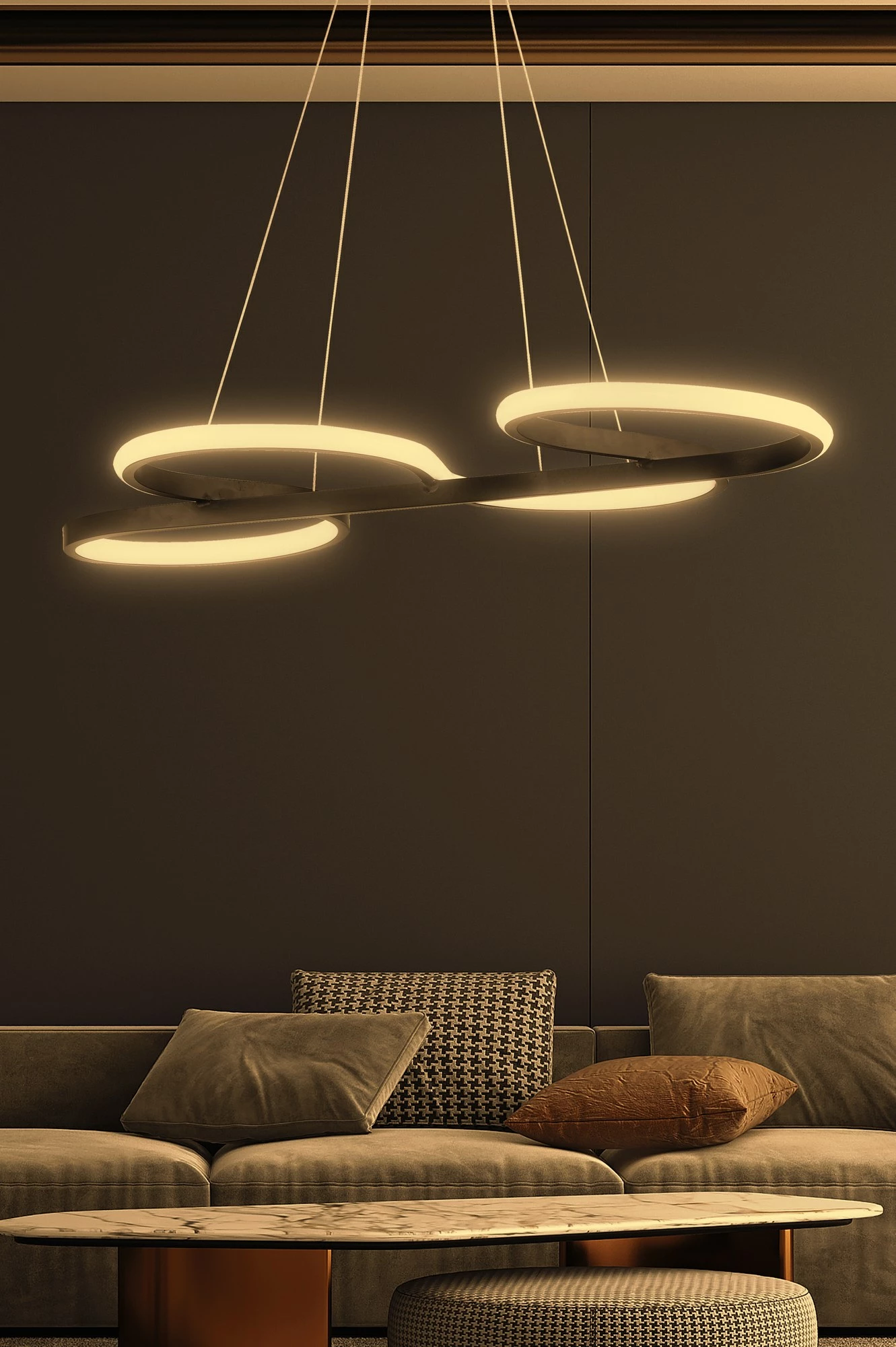 Llambë tavani moderne Opviq, ngjyrë e zezë, dritë e verdhë, Swing