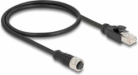 Kabllo adapter DeLOCK M12 D-coded 4-pin femër në RJ45 mashkull, 0.5 m, e zezë