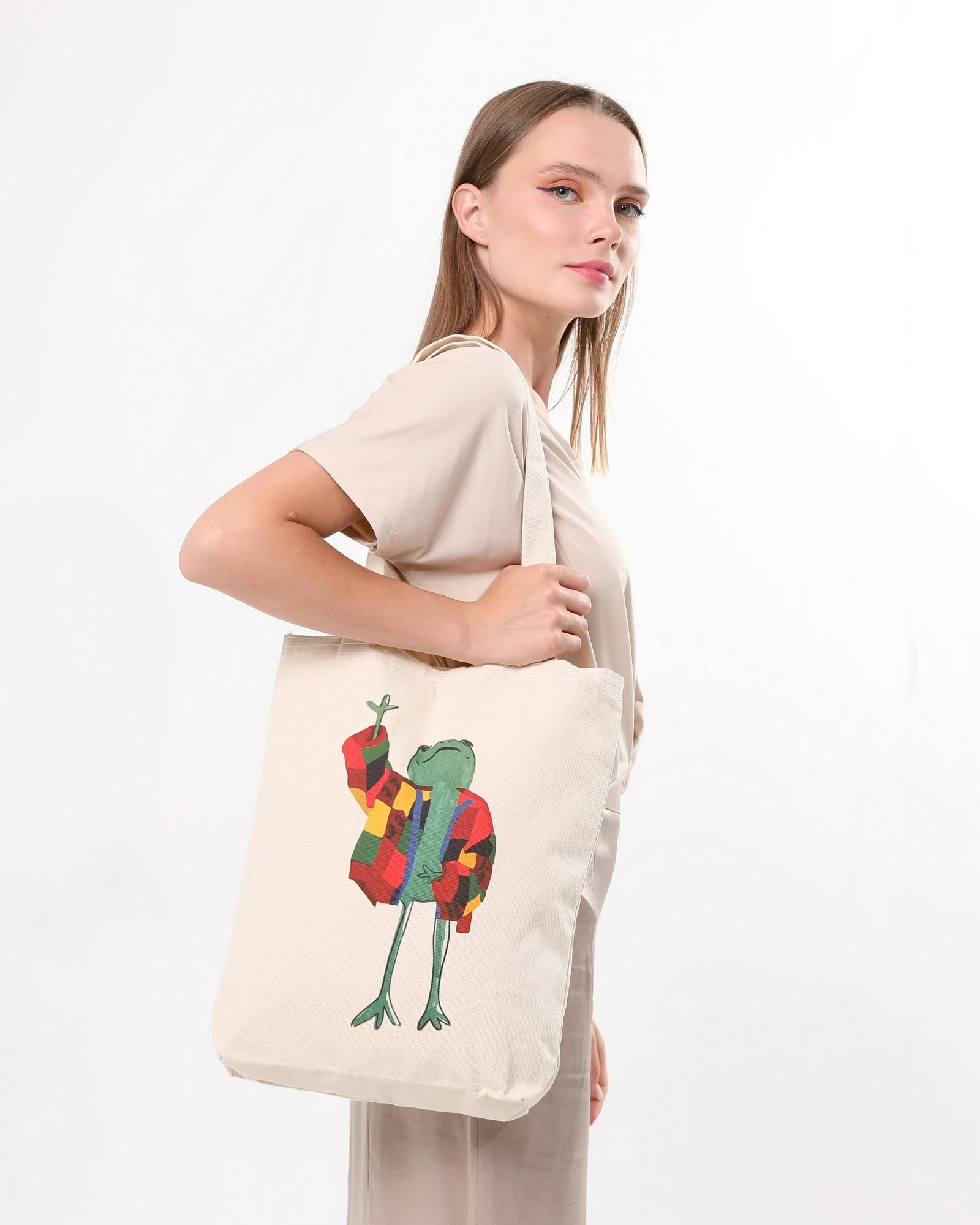Tote bag Zoozie Bags, krem, 35x40x8cm, model me bretkosë