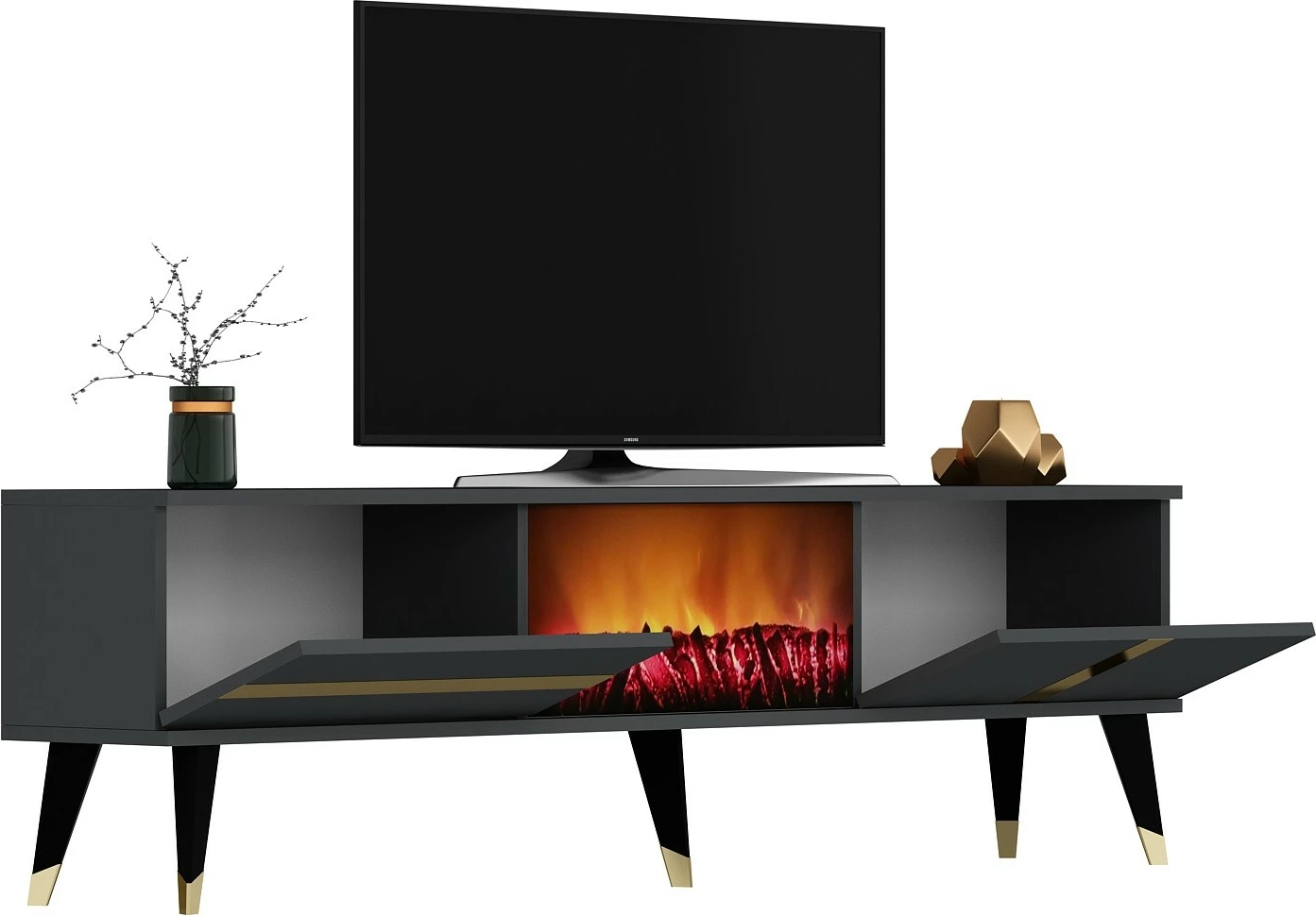 Komodë TV Hanah Home, me oxhak elektrik, anthracite, ari