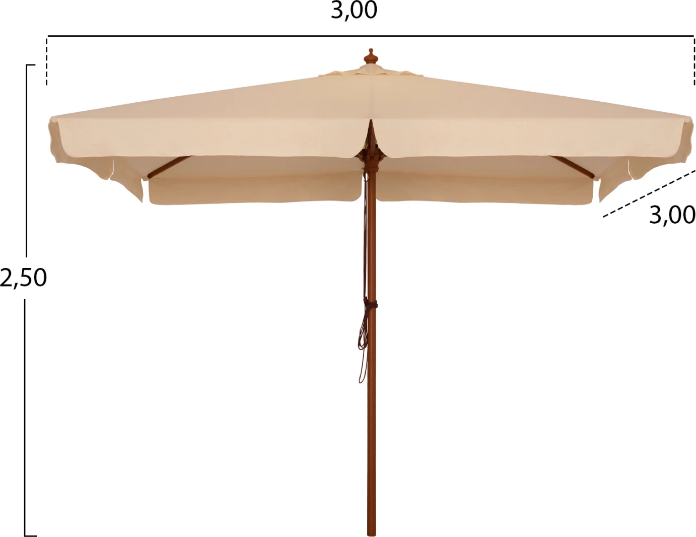 Ombrellë profesionale 3x3m me kornizë druri FH6022 Bezhë