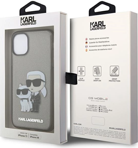 Mbështjellës Karl Lagerfeld KLHCN61HNKCTGK për iPhone 11/XR 6.1", Glitter, i zi