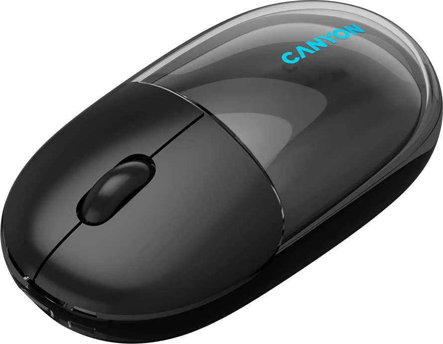 Maus CANYON OnClick 24, Wireless/Bluetooth, 1200 DPI, RGB, 4 butona, transparent/zi
