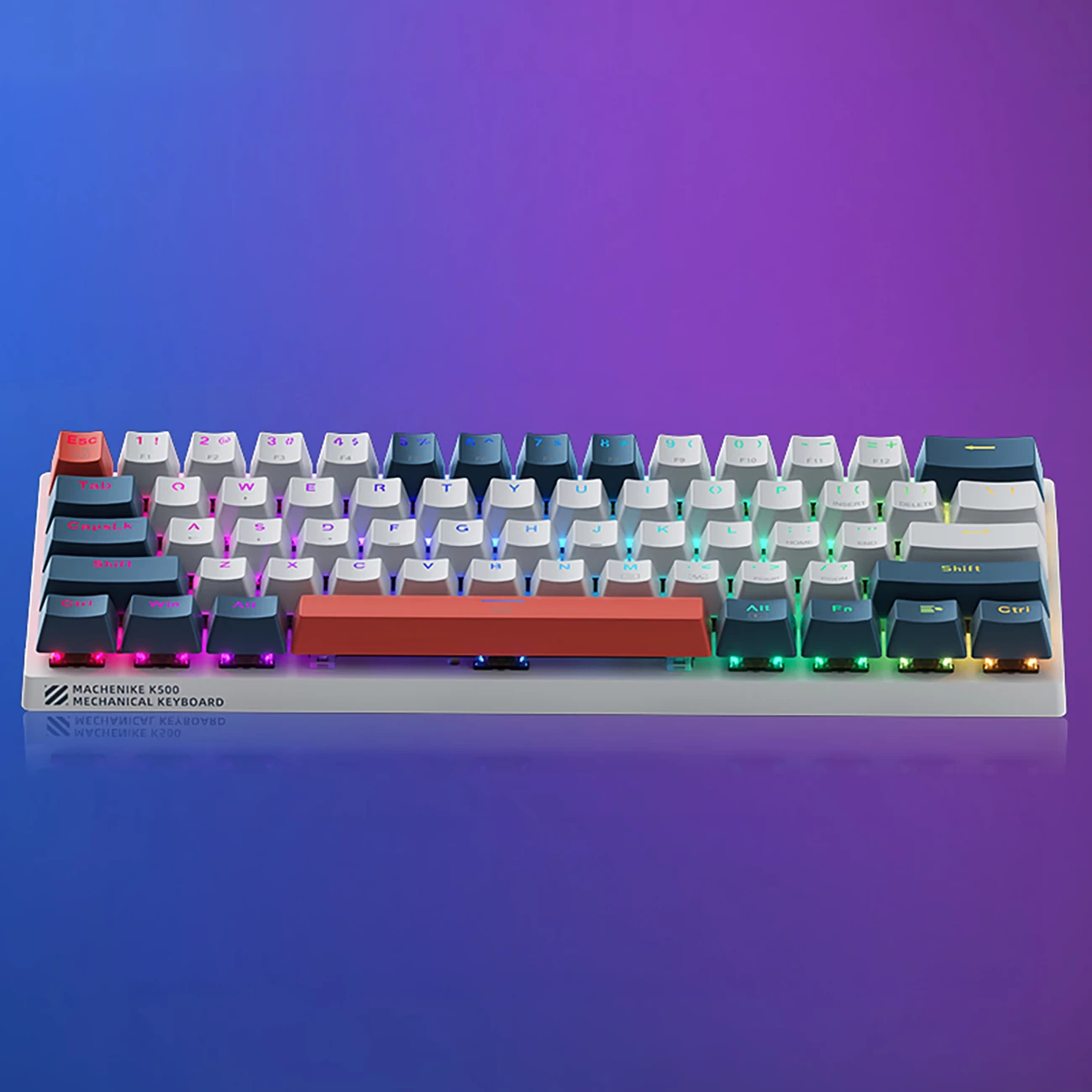 Tastierë mekanike gaming Machenike K500-B61 60% RGB, Red Switch, hot-swap, N-key rollover, USB-C, në kuti, bardhë dhe blu