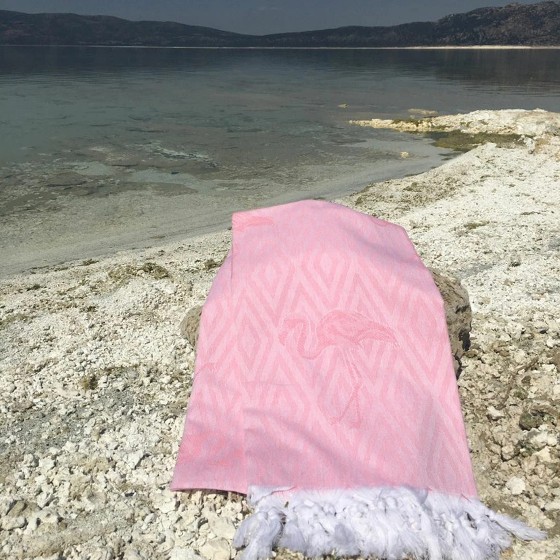 Peshqir plazhi Fouta, flamingo, rozë, 100x180cm