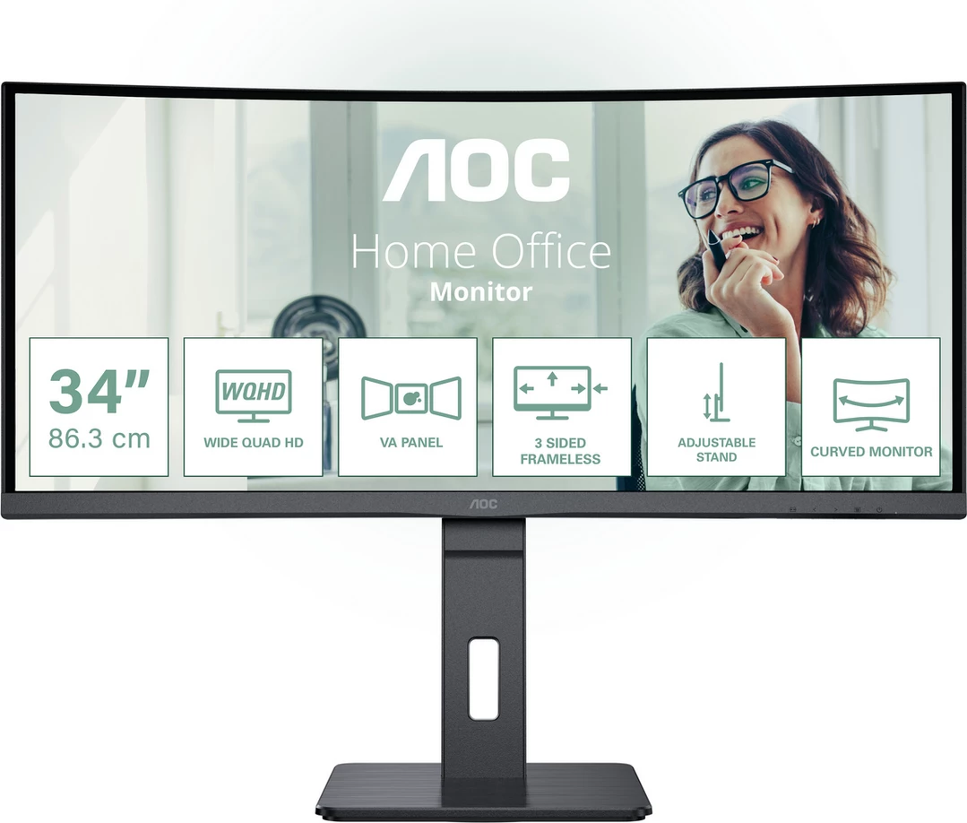 Monitor, AOC CU34P3CV 34" WQHD i lakuar VA me këmbë të rregullueshme, i zi