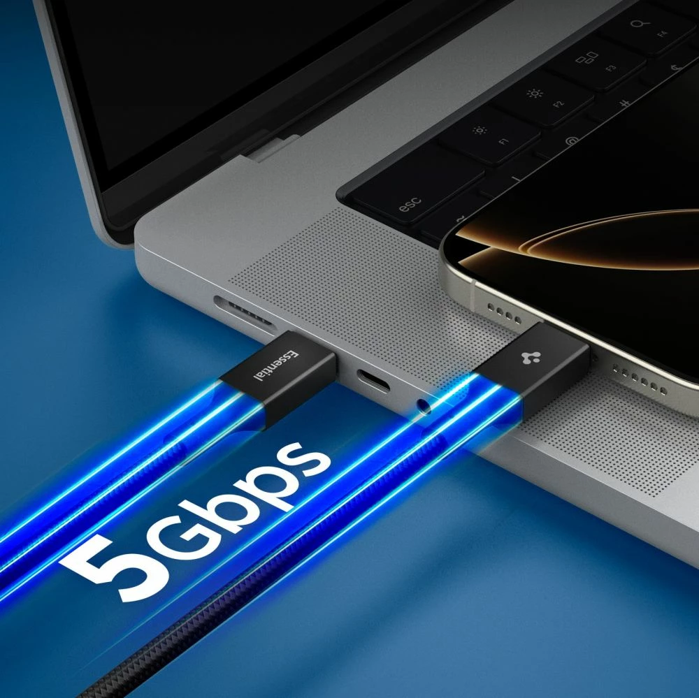 Kabllo USB-C/USB-C Spigen Essential EB10010CC 100W 100 cm USB 3.2 Gen 1 5 Gb/s, e zezë, 1 copë