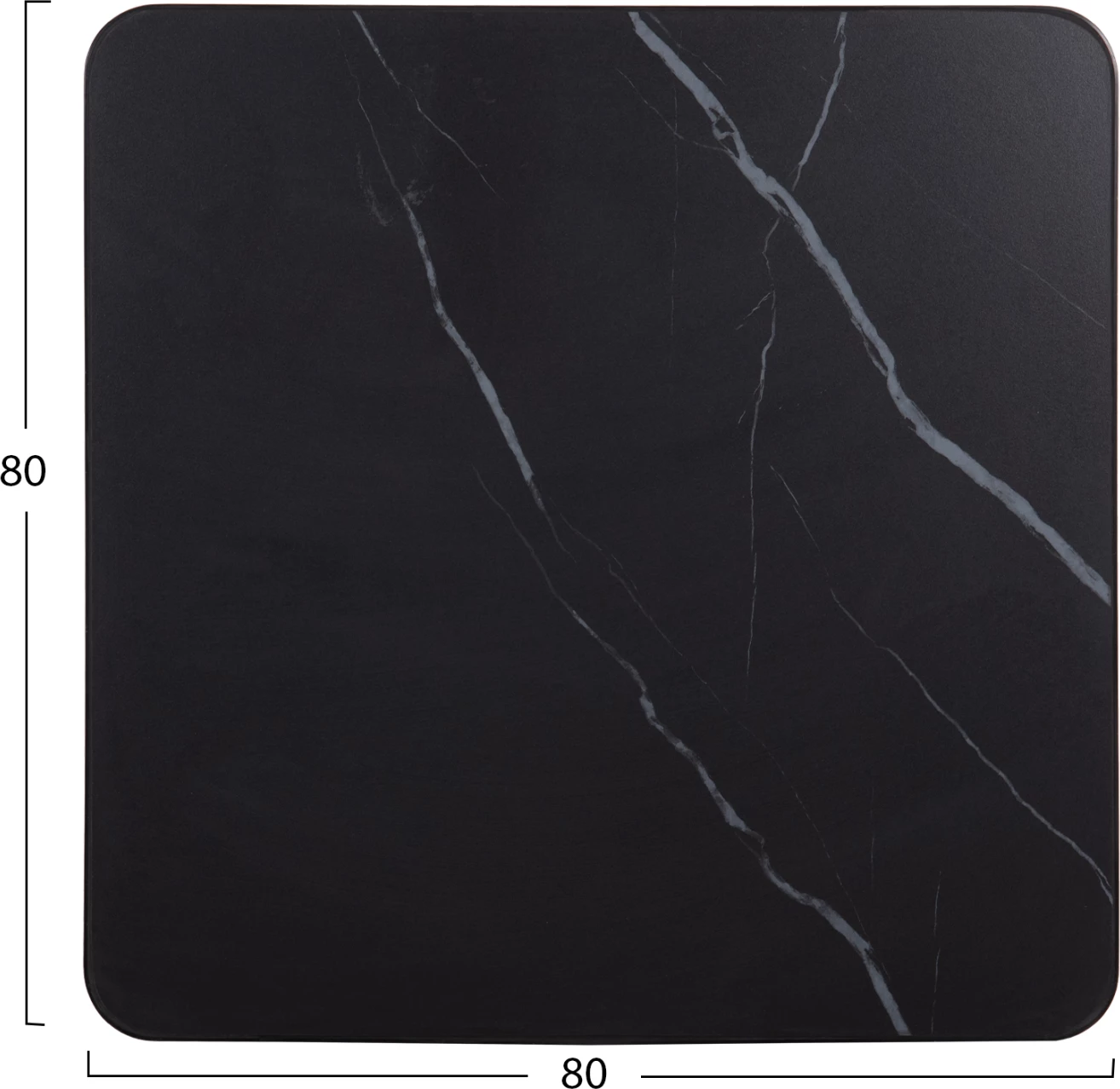Sipërfaqe tavoline katrore prej guri të sinterizuar, mermer i zi, kornizë e zezë alumini, FH6655.03, 80x80 cm
