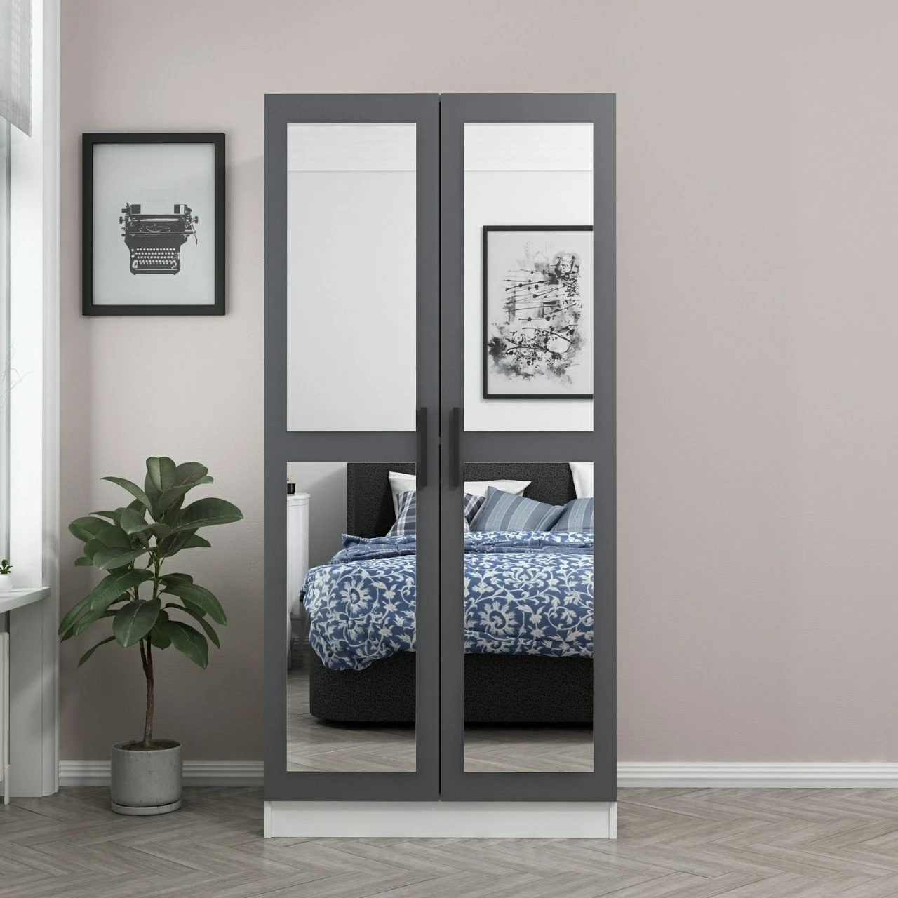 Dollap Skye Decor, pasqyrë Kale, anthracite e bardhë, 190 cm