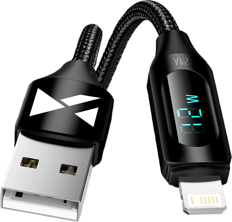 Kabllo USB-A në Lightning Wozinsky WUALC1 me ekran LED, 1m, 2.4A, e zezë